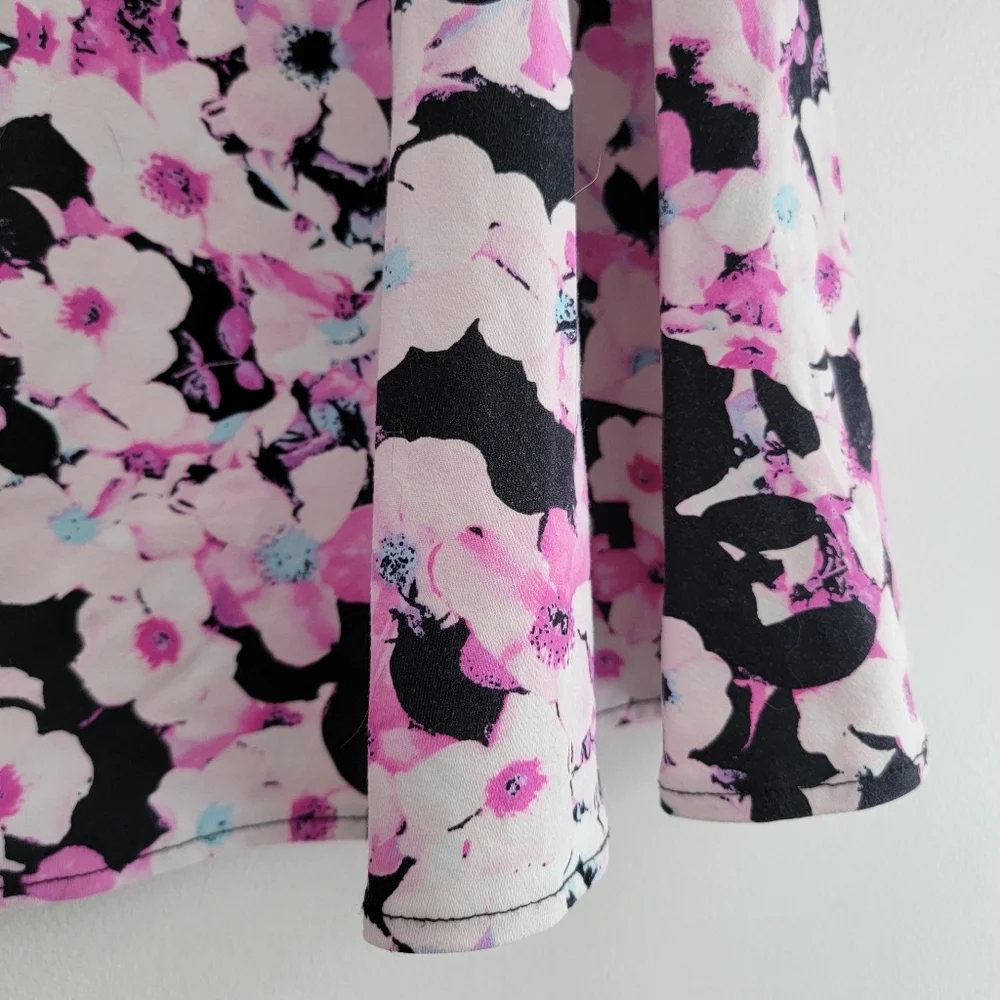 Cynthia Rowley Floral A-Line Skirt - Pink Black Stretch Wide Sweep Medium